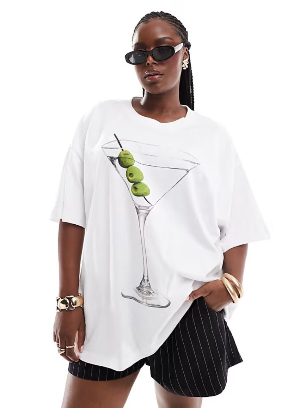 ASOS DESIGN Curve 100% Cotton Oversized Martini Graphic T-Shirt in White (2XL)